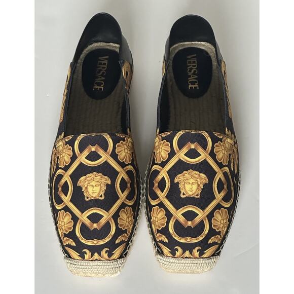 VERSACE Barocco Print Gold/Black Canvas Espadrilles 11.5 US 1014774 NIB $700 - Picture 11 of 16